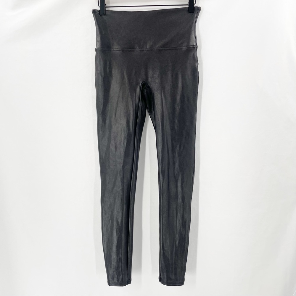SPANX M Faux Leather leggings Black Stretch Skinny Gently preowned condition